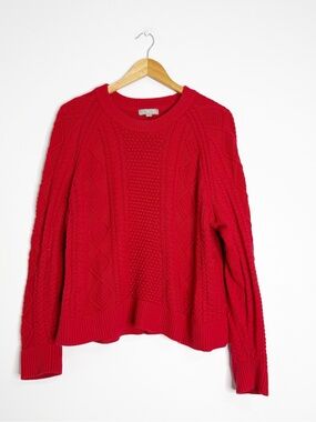 J.Crew Cable Knit Crewneck Sweater XL Red 100% Cotton